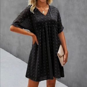Swiss Dot Batwing Sleeve Smock Dress